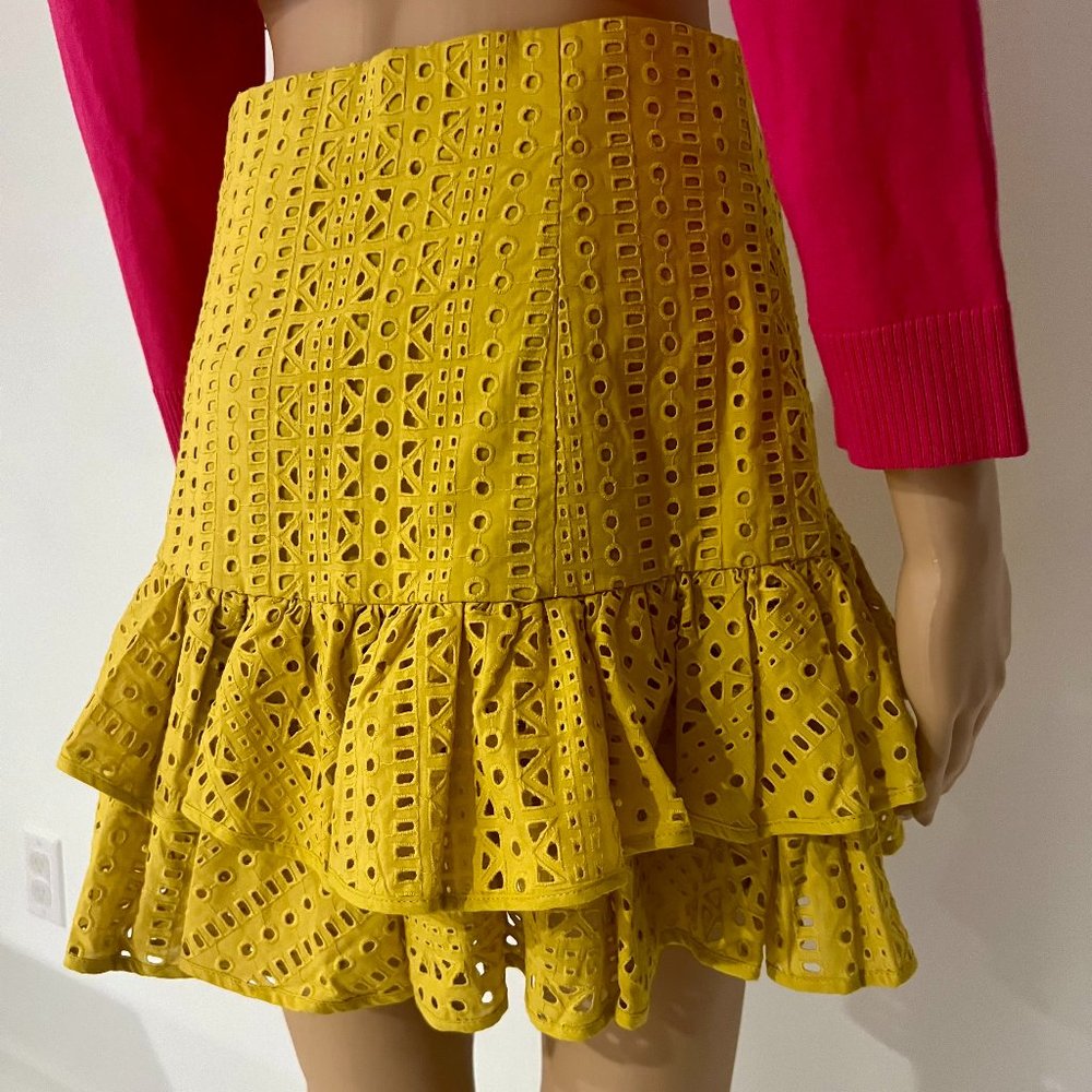 ZARA Yellow Ruffle Skirt High Waist Cut Out Embroidered Summer Size S - Picture 12 of 12